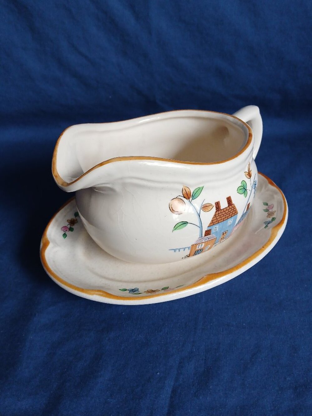 1980s International China Co Heartland Stoneware Sauce Boat and Underplate
